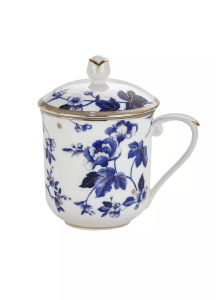 Elegancki kubek z zaparzaczem 380 ml porcelana z motywem kwiatowym