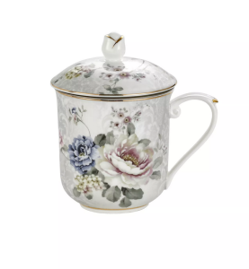 Elegancki kubek z zaparzaczem 400 ml porcelana z motywem kwiatowym