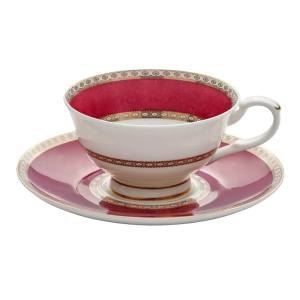 Filiżanka porcelanowa spodek różowa biała