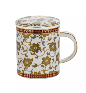 Kubek z zaparzaczem porcelanowy + pokrywka sitko