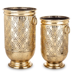 Złote osłonki na donice zestaw 2 sztuk Metalowe dekoracyjne vintage styl