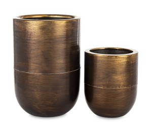Zestaw 2 Osłonek na Doniczki z Metalu w Kolorze Złota Antycznego Brązu