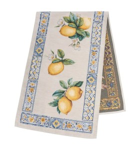 Bieżnik 45 x 140 cm skandynawski cytryny niebieski na stół komodę dekoracja