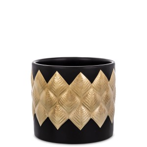  Doniczka czarna ze złotym wzorem osłonka ceramiczna dekoracja glamour