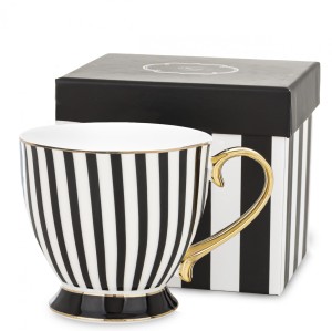 Kubek Porcelanowy Biało czarny Złoty 380 ml Stylowy Elegancki kubecz