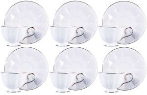 Elegancki Komplet Filiżanek Do Kawy Filiżanki 6+6 220ml DUBAI biały srebrny