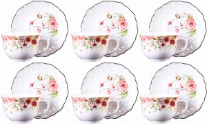 Komplet filiżanek porcelanowych 220 ml 6+6 ze spodkiem gabriele kwiaty