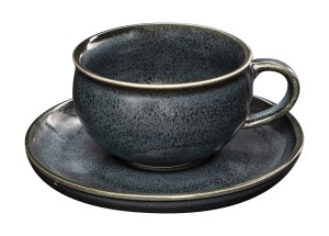 Filiżanka 250ml + spodek ceramiczny ciemny minimalizm szaro-czarny 1os