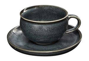 Filiżanka 120ml + spodek ceramiczny ciemny minimalizm szaro-czarny 1os