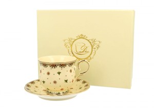 CASABLANCA FILIŻANKA ZE SPODKIEM 1+1 ECRU DELIKATNY WZÓR