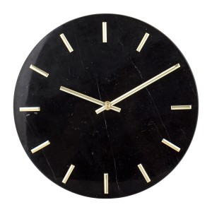 Zegar marmurowy czarny złote elementy dekoracje glamour minimalizm kamienny