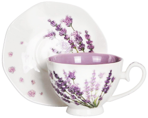 SECRET FILIŻANKA ZE SPODKIEM 1+1 260ml ELEGANCKA LAWENDA PORCELANOWA