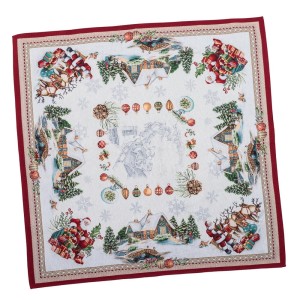 Obrus gobelinowy 97x100cm-elegancki wzór świąteczny zimowe miasto Mikołaj
