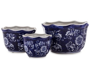 Osłonki ceramiczne na doniczki złote granat kwiatki kpl.3szt zestaw osłonka