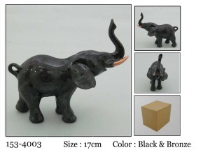 Figurka słoń słonik ceramiczny czarno brązowy na szczęście na prezent 17 cm