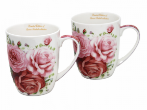 Dwa kubki porcelanowe, zestaw 2 sztuk, kwiaty róże ozdobne pudełko prezent.