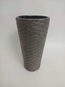 Osłonka doniczka Wazon Ceramiczny brązowy ze wzorem geometrycznym vintage 