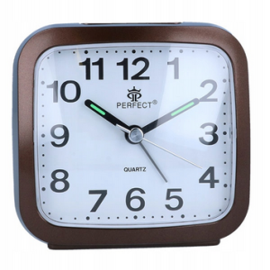 Zegar budzik Perfect odcienie brązowego 8cm CZYTELNA TARCZA GŁOŚNY ALARM