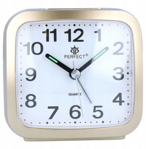 Zegar budzik Perfect złoty 8cm CZYTELNA TARCZA ALARM + BATERIE GRATIS
