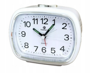 Budzik Zegar Kwarcowy Biały Alarm Podświetlenie Perfect Bateria Gratis