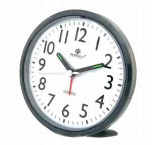 Budzik Zegar Kwarcowy Grafitowy Alarm Podświetlenie Perfect Bateria Gratis
