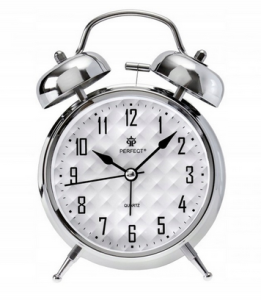 Zegar Budzik Perfect Srebrny Głośny Alarm Podświetlany Mechanizm Płynący