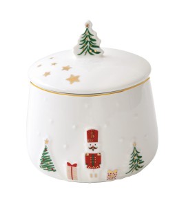 Świąteczny Szklany Porcelanowy pojemnik z pokrywką Boże Narodzenie