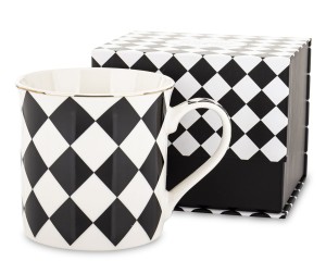 Kubek porcelanowy Papillon Collection czarno-biały diamentowy wzór 380 ml