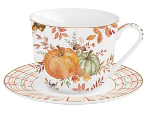 Filiżanka duża pojedyncza 370ml + spodek motyw dyni jesień kolorowy
