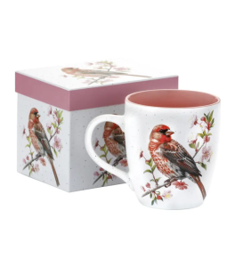 Kubek porcelanowy elegancki z motywem ptaków i kwiatów 740 ml kawa herbata