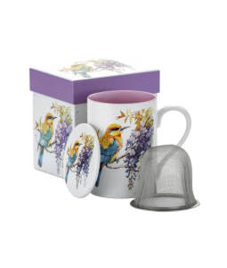Kubek z zaparzaczem Porcelanowy zestaw do herbaty 300 ml Ptaki i Wisteria