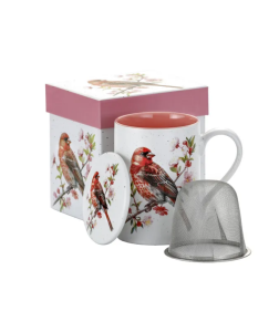 Kubek z zaparzaczem Porcelanowy zestaw do herbaty 300 ml Ptaszek na Gałązce