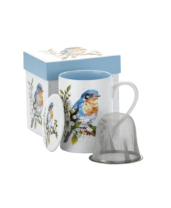 Kubek z zaparzaczem Porcelanowy zestaw do herbaty 300 ml ptak na gałązce