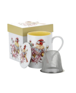 Kubek z zaparzaczem Porcelanowy zestaw do herbaty 300 ml Ptaki Kwiaty