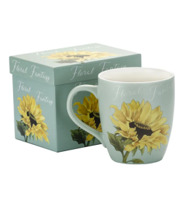 Kubek porcelanowy elegancki z motywem kwiatów słonecznik 740ml kawa herbata