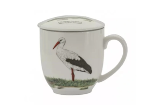 Kubek z zaparzaczem bocian porcelanowy + pokrywka + sitko 380 ml