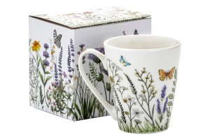 Kubek porcelanowy 330 ml kubeczek zioła kwiaty zdobiony idealny prezent