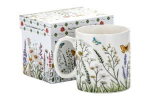 Duży Kubek Porcelanowy 660 ml Kubeczek Kwiaty Zioła Elegancki Prezent