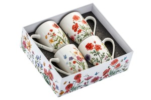 Elegancki porcelanowy zestaw 4 kubków 360 ml Kwiatowa łąka kubek kubeczek