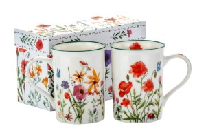 Zestaw 2 kubków porcelanowych 330 ml elegancjki kubek kubeczek kwiaty Kpl