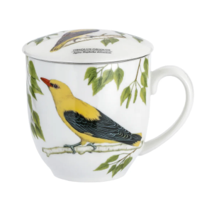 Kubek z zaparzaczem Porcelanowy zestaw do herbaty 380 ml ptak Wilga ptaki