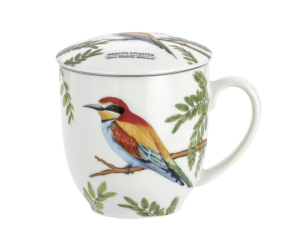 Kubek z zaparzaczem Porcelanowy zestaw do herbaty 380 ml ptak Żołna ptaki