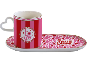 Kubek 320 ml z sercem spodek True Love Stylowy zestaw prezentowy Walentynki