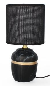 Lampa stołowa dekoracja glamour ceramiczna z kloszem czarna złota