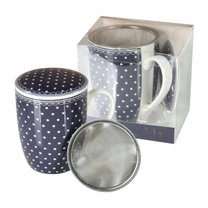 Kubek z zaparzaczem porcelanowy + pokrywka + sitko elegancki wzór