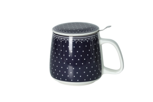 Kubek z zaparzaczem porcelanowy + pokrywka + sitko elegancki wzór