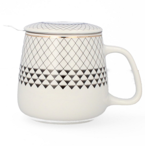 Kubek z zaparzaczem 500 ml porcelanowy + pokrywka + sitko elegancki wzór