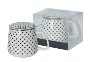 Kubek z zaparzaczem 500 ml porcelanowy + pokrywka + sitko elegancki wzór