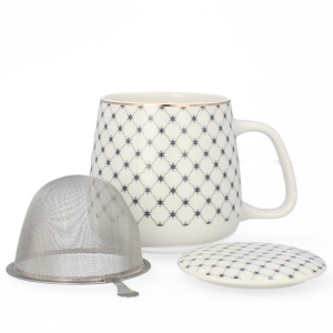 Kubek z zaparzaczem 500 ml porcelanowy + pokrywka + sitko nowoczesny wzór