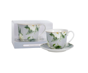 Filiżanka spodek Livello kwiaty zdobiona elegancka 400ml na prezent